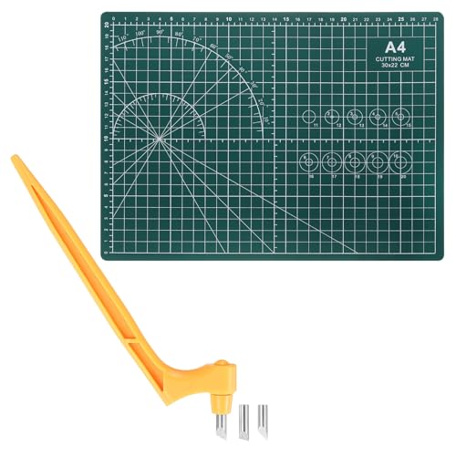 HARFINGTON Craft Cutting Tools 15/30/45 Degree Blades 360 Degree Rotating Blade Stainless Steel Cutter Pen Knife with Mat for DIY Crafts Stencils Scrapbooks, Yellow - color: Yellow