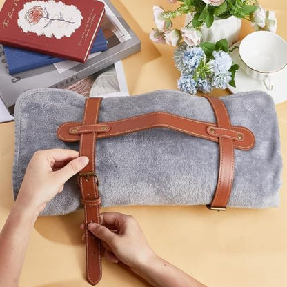 GORGECRAFT 2Pcs Picnic Blanket Carry Strap Brown PU Leather Portable Yoga Beach Mat Holder Handle Shoulder Carry Straps with Adjustable Alloy Buckle for Outdoor Camping Travel Motorcycle Pilates