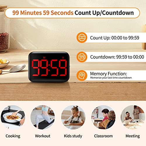 Digital Kitchen Timer, Magnetic Large Display for Cooking & Classroom - color: Dark Red