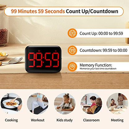 Digital Kitchen Timer, Magnetic Large Display for Cooking & Classroom - color: Dark Red