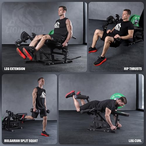 LIONSCOOL Leg Extension and Curl Machine V4.0, 800lbs Weight Capacity | Seated Leg Extension, Lying/Prone Leg Curl, 2-Inch Plate Loaded Cable Strength Training Equipment, Home Gym Thigh Workout