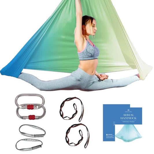 Aerial Yoga Hammock Swing, 4.5 Yards, Aerial Silks with Hardware - color: Sea Breeze-Ombre, size: 4.5 yards