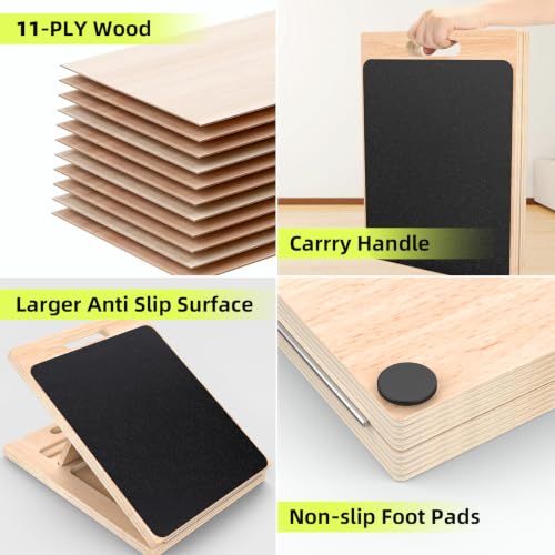 Reinforced Wood Slant Board, Adjustable Calf Stretcher with 15-30° Incline for Plantar Fasciitis Relief, Achilles Tendon Stretch, and Home Exercise Mobility,250LBS Capacity (Standard Version(15°–30°))