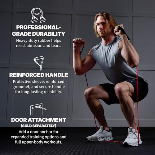 SPRI Xertube Resistance Bands with Handles – All Exercise Cords Sold Separately with Home Gym Workout Fitness Door Anchor Attachment Option - size: Medium, style: 도어 부착 없음