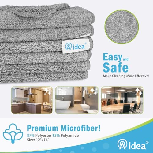 AIDEA Gray Microfiber Cleaning Cloth-8PK, Microfiber Towel for Cars 12"x16" - color: Grey, size: 12in.x16in.