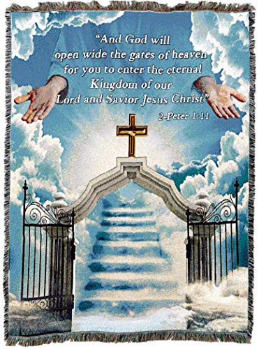 Heaven's Gate 1 Blanket - God Will Open Wide The Gates of Heaven - Scriptures 2 Peter 1:11 Blanket - Sympathy Bereavement Gift Tapestry Throw Woven from Cotton - Made in the USA (72x54) - color: Gate 1, size: 72" x 54"