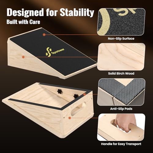 Sportneer Squat Wedge, 1200LB Wooden Heel Elevated Board for Squats | 15°/ 20° Squat Wedge Block, Slant Board for Squats Weightliting Home Gym Squat Wedge Non-Slip - size: 20°