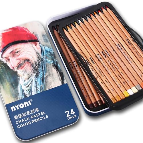 Artist Soft Pastel Chalk Pencils - 24 Color Set for Portrait & Figure Drawing Premium Blendable Pastels for Mixed Media Art,Layering Techniques & Traditional,Pastel Painting,Lightfast Pigments