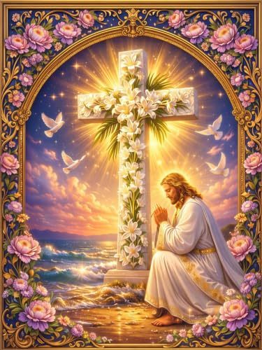 Diamond Art Kits for Adults,Jesus Cross Diamond Art Painting Kits for Adult | Stress Relief Christian Full Round Drills 5D Heartfelt DIY Gift Gem Crafts Kits Wall Decor HD Canvas 11.8x15.7 in 30x40cm - color: Christian