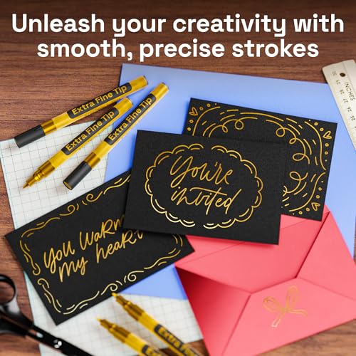 ARTISTRO Gold Paint Pens - Extra-Fine Tips - Set of 5 | Acrylic Paint Markers, Water-Based, For Rock, Glass, Ceramic, Wood, Tire, Fabric, Metal, Canvas, Marking, Painting - color: Gold, style: Extra Fine Tip