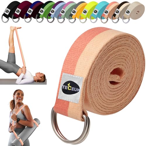 TECEUM 2 IN 1 Yoga & Mat Strap for Stretching – Cotton – 6/8/10 ft | Adjustable Non-Slip Belt in 30+ Colors for Yoga, Pilates, Physical Therapy, Fitness, Home Workouts and Carrying Mats - color: Pastel Orange, size: 10 ft