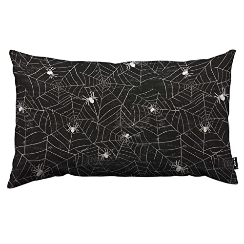 TKS MITLAN Halloween Spiderwebs Pillow Covers 12 x 20 Inch Black and White Grunge Background Decorative Throw Pillow Covers Linen Cushion Case for Sofa Couch - color: Halloween Spiderwebs, size: 20" x 12" (Pack of 1)