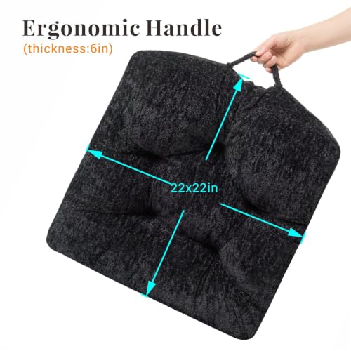 Floor Pillow, Large Meditation Sitting Cushion with Handle | for Tatami, Living Room, Yoga Use for Adults and Kids (1, Square, Black, 22" x 22" x 6") - color: Square, Black