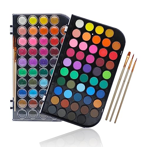 Artecho 48 Colors Watercolor Paint Set, 3 Brushes | Washable Pan Watercolor, Travel Portable Design, for Card Making, Illustrations, Painting