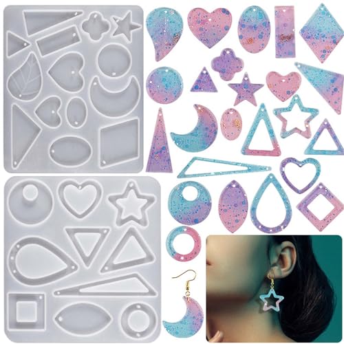 Attuslla 6 PCS Resin Earring Molds Silicone Jewelry Earring Molds Epoxy Resin Molds DIY Craft with Ear Hooks, Jump Rings for DIY Women Earrings, Pendants, Rings, Jewelry Craft Supplies - color: Style B