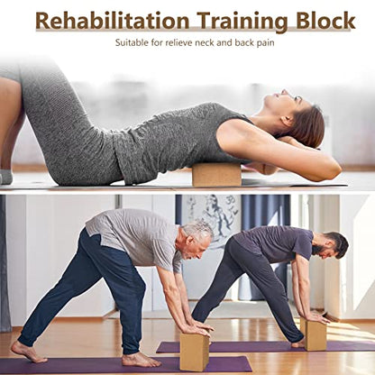 Junkin 6 Pack Cork Yoga Blocks for Supportive Stretching, 9 x 6 x 3 Inches