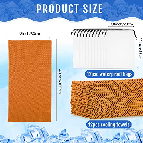 Hosuly 12 Pcs Cooling Towels for Face and Neck 12 x 40 Inch Workout Towels for Gym Fast Drying Hot Weather Sweat Rag Cold Cooling Cloth with 12 Bags Athletes Sport Yoga Golf(Orange) - color: Orange