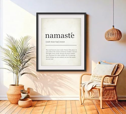 Namaste Definition Yoga Zen Quote Illustration Art Print for Meditation Room Serenity Display, Yoga Studio Harmony Accent, Bedroom Mindfulness Living Room Spiritual Home Office Nursery Dorm Wall Art, Young Yogi Practitioner Teacher Enthusiast Gifts - 8x10