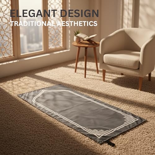 Portable Islamic Pocket Prayer Mat, Waterproof & Lightweight Thin Travel Sajjadah, Foldable Compact Small Muslim Praying Rug with Elastic Band, Essential Salah Gift Accessory - color: Desert Gray