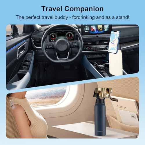 Insulated Water Bottle with Magnetic Phone Holder Compatible with MagSafe and iPhone,Double-Sided Magnet,Hot 12H Cold 24H,Stainless Steel Water Bottle Phone Mount for Sports Travel,27oz (Black) - color: Black