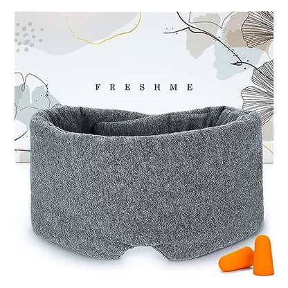 FRESHME Deluxe Cotton Sleep Mask Gift Set - 100% Blackout Large Comfortable Blindfold Adjustable Eye Mask Pillow in Gift Box for Men Women Side Sleeper Travel Meditation Airplane - color: B-upgraded Nose Pad & Gift Box