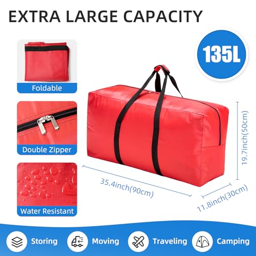 Extra Large travel duffel bag with Strong Handles, 135L Waterproof duffel bag, Durable Zippers, Extra Large Storage Totes for Space Saving and Moving Supplies, Red - color: Red, size: L - 35.4″ × 11.8″ × 19.7″