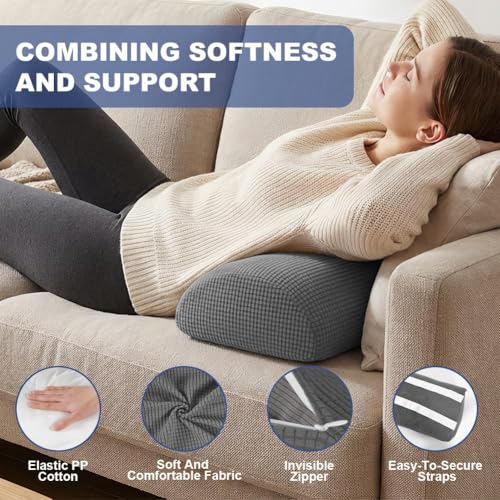 Half Moon Bolster Pillow with Straps, Knee Pillow for Back Sleeping, Under Knee Pillow for Sleeping, Relieves Pain in Legs and Knees, Machine Washable Cover, 24" X 10" X 4", Grey - color: Grey