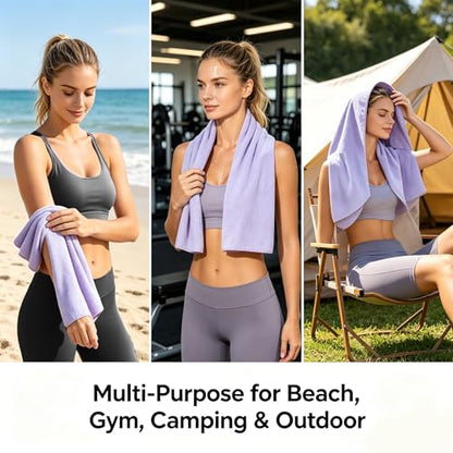 Microfiber Towel Perfect Travel Gym Camping, Quick Dry Fast Drying Sports Towel, Lightweight Compact Absorbent, 15.7x31.5 Inches for Beach Swim Shower Backpacking - Purple