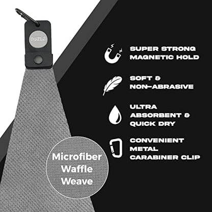 Magnetic Golf Towels for Golf Bags with Clip & Ultra Strong Magnet - Waffle Weave Microfiber Towel for Secure Hold on Bags & Carts - Ideal Club Cleaner & Accessories - Gray - color: Gray