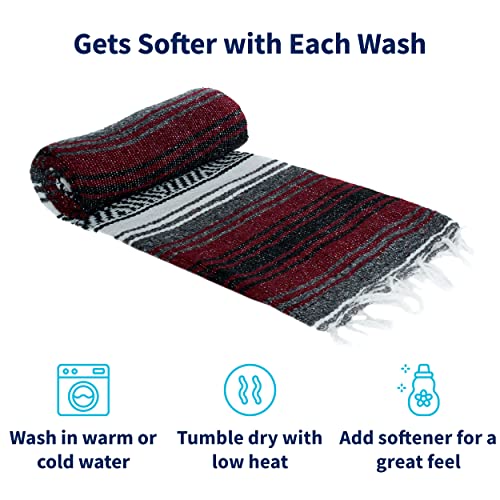 La Montana Bulk Falsa Mexican Blanket, 4 Pack, Burgundy/Charcoal/White - color: Burgundy/Charcoal/White