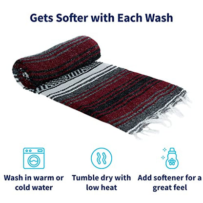 La Montana Bulk Falsa Mexican Blanket, 4 Pack, Burgundy/Charcoal/White - color: Burgundy/Charcoal/White