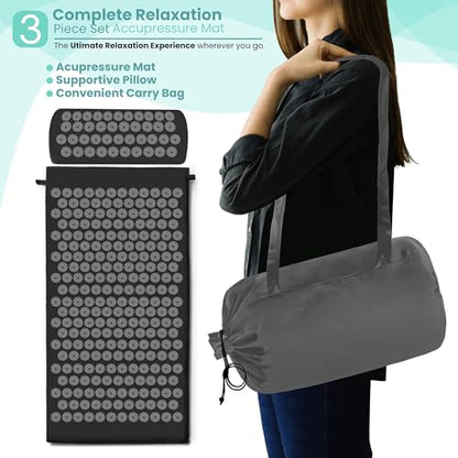 Sivan Acupressure Mat & Pillow Set for Back & Neck (Large, Black/Black) - color: Black/Black, size: Large
