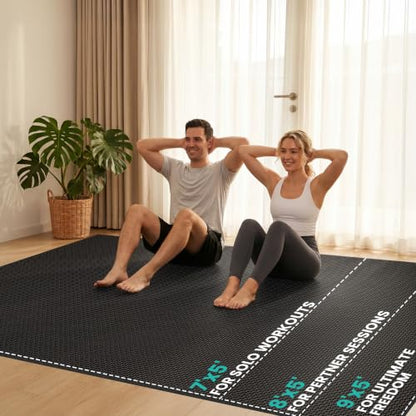 Stepwaver Large Exercise Mat, 6'x4'/7'x5'/8'x5'/9'x5'/10'x5'/12'x5'x8mm | Non-Slip, Ultra Durable, High-Density, Extra Thick Workout Mat for Home Gym Flooring, Cardio, Yoga & Fitness, Shoes-Friendly - size: 8x5FT