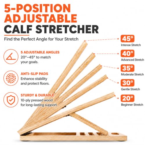 Slant Board for Calf Stretching, Wooden Slant Boards for Exercise, 5 Adjustable Angles, Calf Stretcher Board with Non-Slip Surface and Carry Handle for Squats and Ankle Mobility