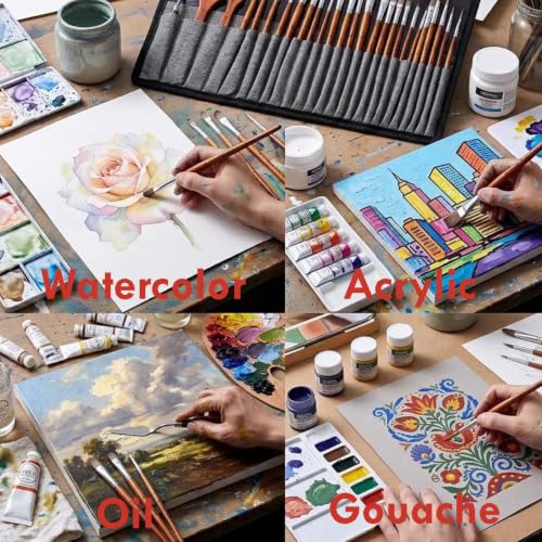 25PCS Paint Brush Set for Watercolor, Acrylic, Gouache and Oil Paint | tumuarta Artist Paint Brushes Kit, Synthetic Nylon Round & Flat Detail Brushes for Art Drawing Beginners & Artists