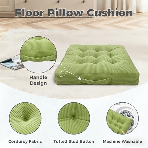 Beige Square Floor Sitting Cushions with Handle, 2 Pcs, 18x18 Inch - color: Beige
