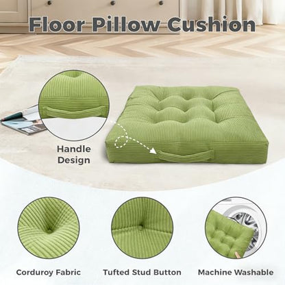 Beige Square Floor Sitting Cushions with Handle, 2 Pcs, 18x18 Inch - color: Beige