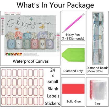 Shouruihua Diamond Painting Kits for Adults, Inspirational Diamond Art Kits | Unique, Bible Verse, Gem Art, Diamond Dotz Kits, Diamond Dots, Full Round Drill Diamond Painting Kits Beginner, 15.7x11.8 in - color: God Says You Are Unique