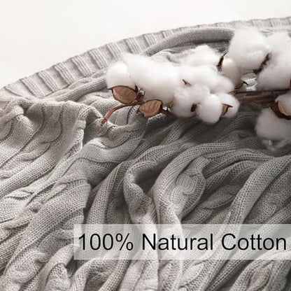 NTBAY Cotton Cable Knit Throw Blanket, 51 x 67, Silver Grey - color: Silver Grey, size: Throw(51"x67")