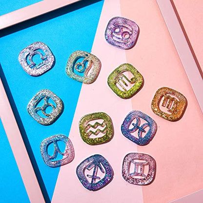 3 Pieces Zodiac Signs Keychain Resin Molds Silicone with Hole Constellation Sign Pendant Silicone Epoxy UV Resin Mold for DIY Keychain Pendant Jewelry Making, 8 Colors Holographic Glitter Sequins