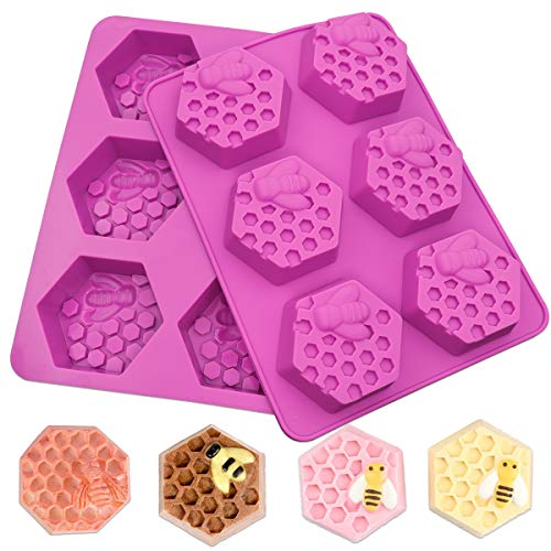 Sakolla 2 Pack Honeycomb Silicone Soap Molds, 6 Cavity Hexagon Bee Silicone Molds for Soap, Lotion Bars, Wax Melts, Beeswax (Purple) - color: Honeycomb/Purple
