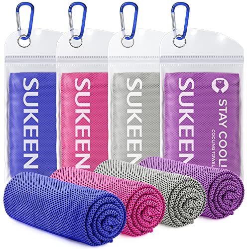 Sukeen 4 Pack Cooling Towels (40"x 12"), Cooling Neck Wraps, Soft Ice Towel | Lightweight,Absorb moisture,Long Last,Mesh Breathable for Sports,Outdoors,Yoga,Tennis,Golf,Running,Gym,Camping,Campus,Travel - color: Dark Blue/Pink/Grey/Purple