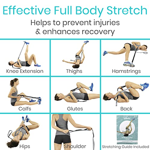 Vive Stretch Strap (75" - 10 Loops) - Leg Stretch Band to Improve Flexibility - Stretching Out Yoga Strap - Exercise and Physical Therapy Belt for Rehab, Pilates and Gymnastics with Guide Book - color: Gray