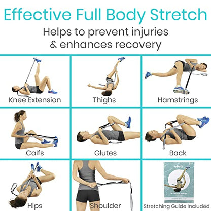 Vive Stretch Strap (75" - 10 Loops) - Leg Stretch Band to Improve Flexibility - Stretching Out Yoga Strap - Exercise and Physical Therapy Belt for Rehab, Pilates and Gymnastics with Guide Book - color: Gray