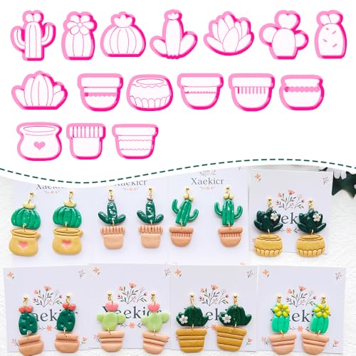 Cactus and Succulent Polymer Clay Cutters Set - 16pcs Cute Cactus Plant & Flower Pot Shapes for DIY Earring Jewelry Making, Soft Clay Crafts, Scrapbooking & Miniature Gardening Decor - color: D color