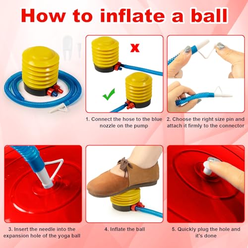 Jexine 6 Pcs Yoga Ball Exercise Ball - color: Red, size: 25.59 Inch