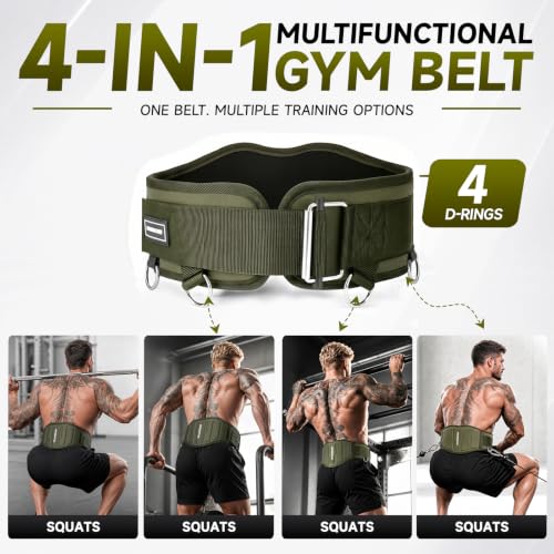 MANUEKLEAR 4-in-1 Weight Lifting Belts for Back Support, Dip Belt with 38.5 IN Rope for Weightlifting Pull Up, Weight Belt for Men Women - color: Green, size: S(27in-30in)