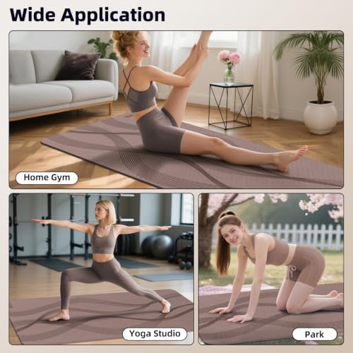 Yoga Mat High Density Exercise Mat, 76"x32"x0.27"Thick Wide & Large Yoga Mat for Women Men, Professional POE Workout Mat for Yoga, Pilates, Fitness & Stretching - color: Dark Brown