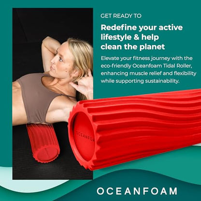 Oceanfoam Tidal Roller - Red - Muscle Massage Foam Roller for Back Pain & Stretching - Firm and Ergonomic Wide Wave Textured - Yoga, Athletics, & Wellness - Full Size, 20" x 5" - color: Red