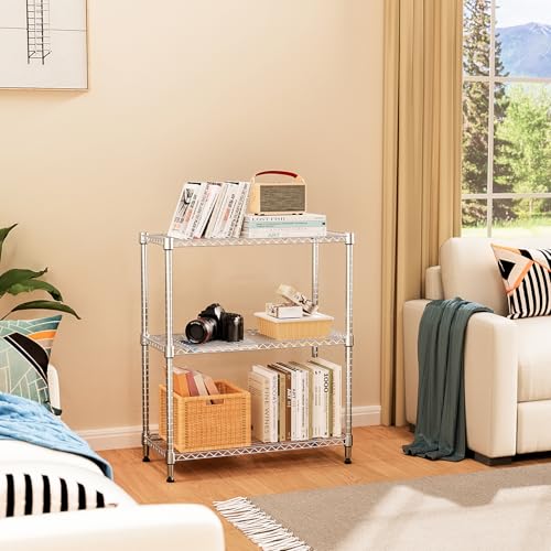 M MZG 750 lbs 3 Tier Storage Rack Metal Wire Shelving Unit, Storage Standing Shelf Organizer for Laundry Bathroom Kitchen Pantry Closet Garage Basement Utility Room, Chrome 13.8" D x 29.5" W x 35.5" H - color: Chrome, size: 3 tier 13.8" D x 29.5" W x 35.5